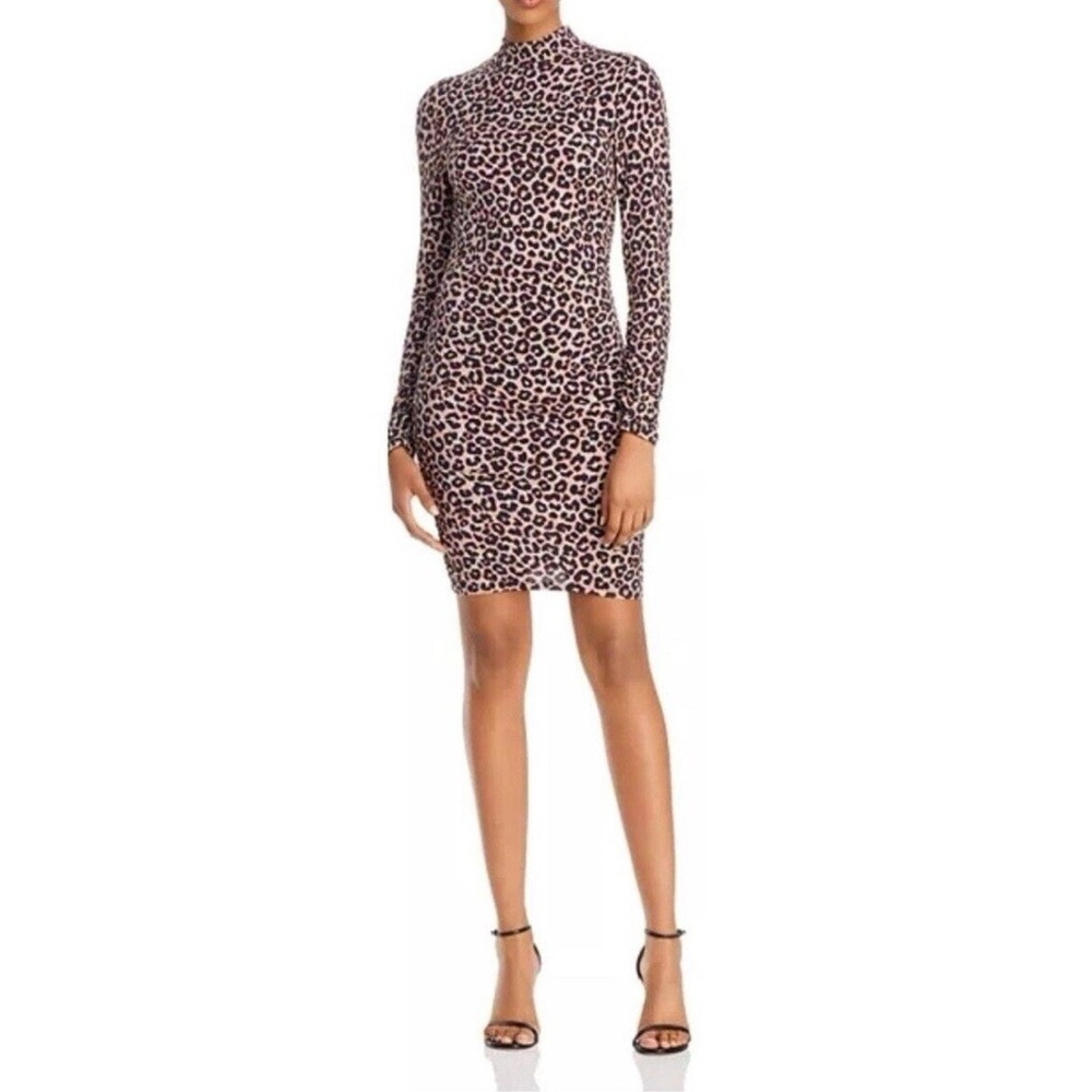 Leopard Print Long Sleeve Bodycon Mini Dress — Size 8, Stretchy & Chic